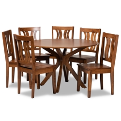 Baxton Studio Mare Modern and Contemporary Transitional Walnut Brown Finished Wood 7-Piece Dining Set